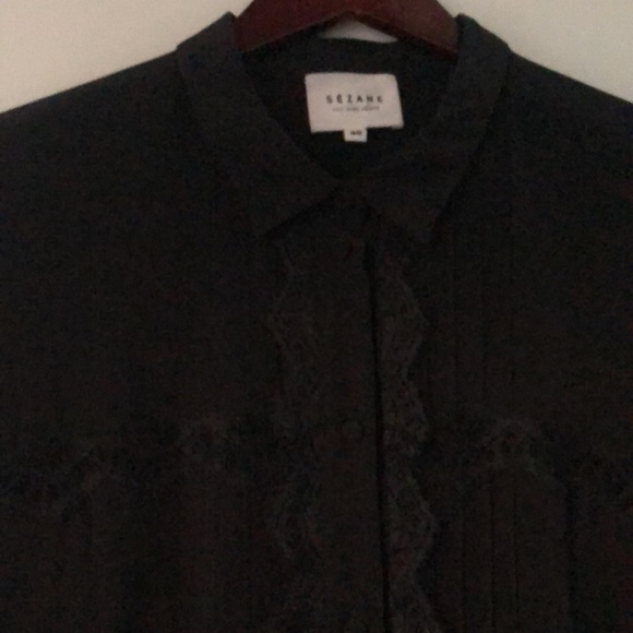 Sezane Silk Lace Black Long Sleeve Blouse Size 40 - Picture 4 of 13